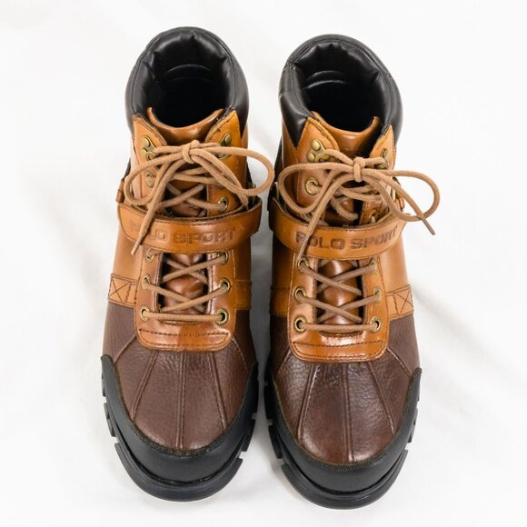 Vintage Gorpcore Polo Sport Ralph Lauren Leather Hiker Boots Brown Tan 13D - Picture 6 of 8